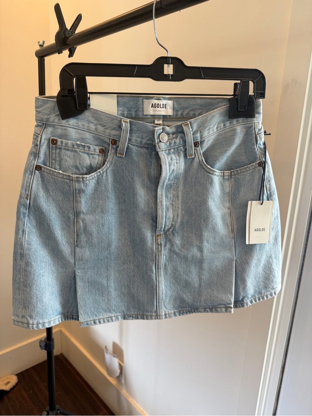 AGOLDE Light Wash Denim Mini Skirt